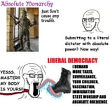 liberal democracy vs absolute monarchy on tyranny