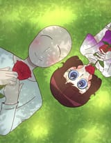 10519 - 1girl artist_piggommi blushing character_owner character_rosey colored dappled flower from_front g..._object joints laying_down long_sleeves looking_at_viewer nandroid no_eyes rose shadow short_sleeves smiling sparkling_eye
