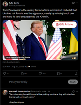 Trump’s answers to the uneasy Fox courtiers summarized his belief that Ukraine, not Russia, was the aggressor, merely by refusing to roll over 19-08-2025