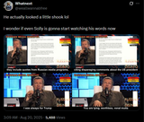 weallwannabfree 19-08-2025 He actually looked a little shook lol, I wonder if even Solly is gonna start watching his words now, Vladimir Solovyov found himself in hot water,