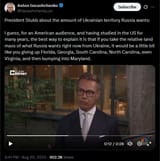 President Stubb about the amount of Ukrainian territory Russia wants 20-08-2025 for an US audience, would be, like you giving up Florida, Georgia, South Carolina, North Carolina HD