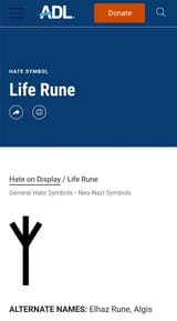 The ADL consider that the rune Algiz is an hate symbol