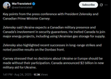 Key points from the press conference with President Zelensky and Canadian Prime Minister Carney 24-08-2025 invited Canada to join major energy projects