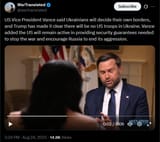 US Vice President Vance said Ukrainians will decide their own borders, and Trump has made it clear there will be no US troops in Ukraine. 24-08-2025 HD