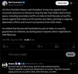 US Vice President Vance said President Trump has applied more economic pressure on Russia to stop the war than Biden did in three years, 24-08-2025