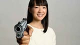 marie kondo holding a gun
