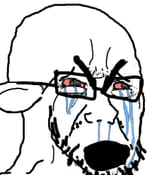 SoyBooru.com - 2022 - animal bloodshot_eyes crying ear glasses open_mouth sheep soyjak stubble thick_eyebrows variant_cryboy_soyjak