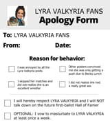 lyra apology form