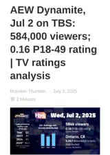 AEW Dynamite, Jul 2 on TBS 584,000 viewers; 0.16 P18-49 rating TV ratings analysis - Wrestlenomics