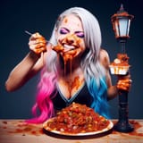alexa bliss extremely happy with a street lamp full of chilli con carne gross messy eating