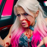 Alexa Bliss being hit by a car in pain nosebled