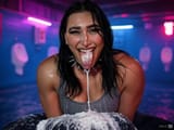 RheaAIInMensRoomEnjoyingCream