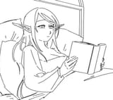 Malevus in bed reading a book