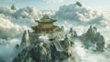 fantasy-landscape-mountains-ancinent-architecture-d-illustration-chinese-temple-mountain-mist-312815304