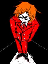 red suit and looking cool