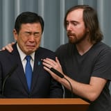 Asmongold consoling Takeshi on the Trump Tariffs (artistic rendition)