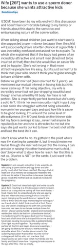 woman wants Chad sperm and a beta to raise it