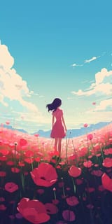 anime girl field of poppies