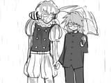 sebastian and randal in the rain