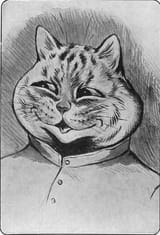 7915 - 1911 1subject black_and_white cat cat_tabby clothes color_grey humanised meta_has_source newspaper_publication portrait smiling