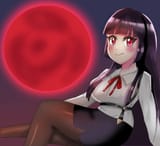 atre red moon smug happy smile