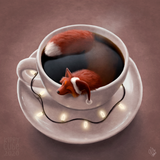 fox in coffee cup