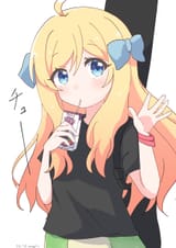 jashin dismissively waves whilst drinking juice box hi hello casual