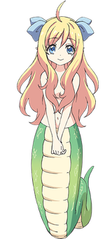 jashin submissively timidly stands with clasped hands and a weak smile