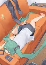 hatsune miku couch lay distraught forlorn mope pout depressed lethargic