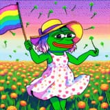 trans pride happy girl pepe the frog, wearing a sun dress and a sun hat, dancing in a field of dandelions, colorful pointillism painting, chromatic aberration retro CRT television video game screenshot (4)
