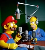 Mario_Bros_and_Homer_Simpson_recording_a_podcast