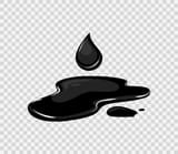 oil-puddle-spill-of-black-liquid-with-a-drop-cartoon-illustration-isolated-background-vector