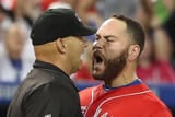 Russell Martin has a respectful disagreement with the home plate umpire Vic Carapazzas strikezone