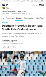 Zimbabwe vs Saffas 1st test day 1