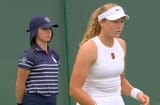 pretty ballgirl and lovely closed eyed mirra moments before she breaks sheriff to win the first set