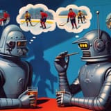 1960s british science fiction robots speaking to each other about ice hockey