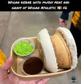 wigan kebab with mushy peas and gravy