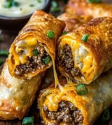 deep fried cheeseburger egg rolls
