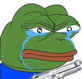 Angry crying Pepe with a handgun