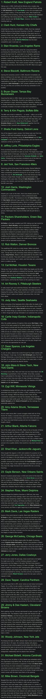 2025 NFL Owner Power Rankings