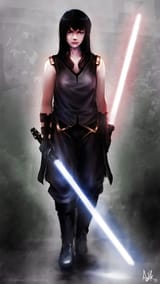 Jedi girl blue red lightsabers