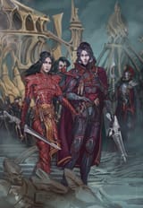 Ynnari Void Dragons Corsair Lord Faoiltarna and her human companion Bethrie Rosethorn