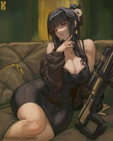 Dark hair Gun Girl
