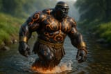 20250622_2254_Magma Warrior Crossing Stream_simple_compose_01jycpn4y7e16by9b0pr4ty6de