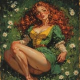 Relaxing in Field - Paint Vintage Pulp