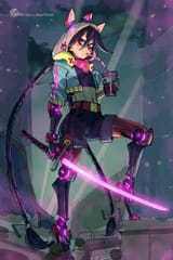 Sword cyborg animal legs glow drink boba