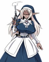 sandy blonde elf nun with a revolver