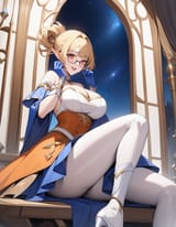 00001-very aesthetic, absurdres, (((masterpiece))), ((best_quality)), 1woman, elf, pale skin, blonde hair, folded ponytail hairstyle,