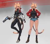 modern cat girl with gun and casual alt
