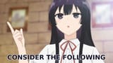 bored anime girl pointing and considering